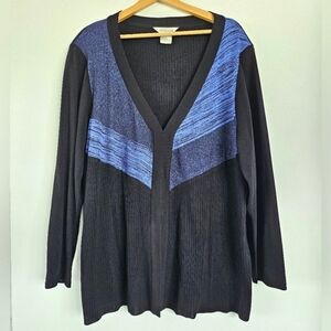 Exclusively Misook Sz 2X Melange & Ribbed Blue & Black Acrylic Knit Jacket